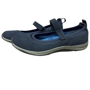 Lands End Womens Mary Jane Shoes Navy Blue Comfort Velcro Flats US 8.5 D